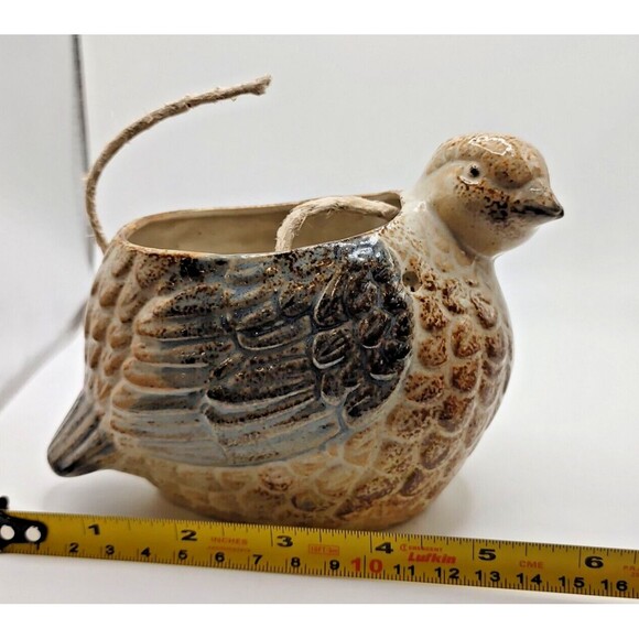 Vintage Pottery BIRD HEN String Twine Holder Folk Art Hand Painted - Picture 7 of 8